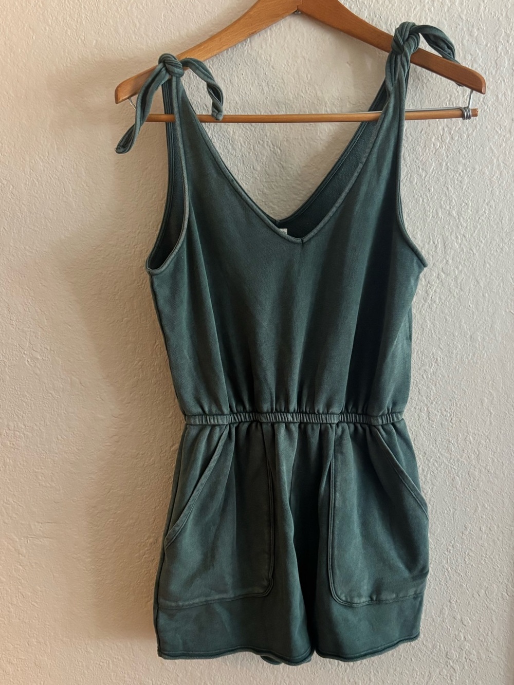Aerie Green Tie-Shoulder One-Piece Romper- Womens XS
